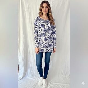 Sold on eBay! LuLaRoe Elizabeth Navy and White Paisley Tunic Shirt Size Small